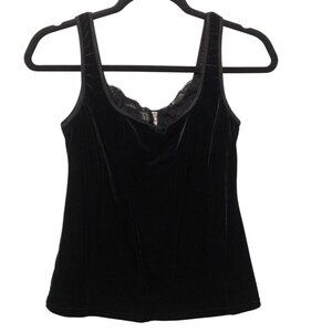 Arianne Solid Black Sweetheart Lace Trim Neckline Sleeveless Velvet Top M